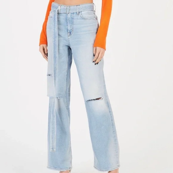 Cotton Citizen Distressed Belted Boyfriend Jeans in Sunset Wash - Picture 2 of 14